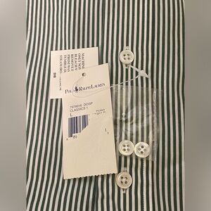 Polo by Ralph Lauren Button Down Long Sleeve Green and White Stripe - L